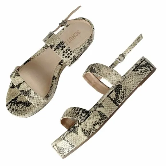 Schutz Sally Leather Embossed Snake Print Flatform Platform Sandals Size 7 NEW