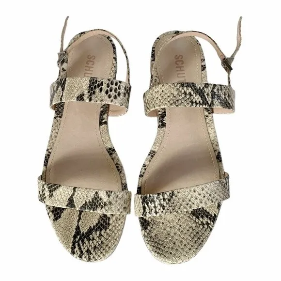 Schutz Sally Leather Embossed Snake Print Flatform Platform Sandals Size 7 NEW