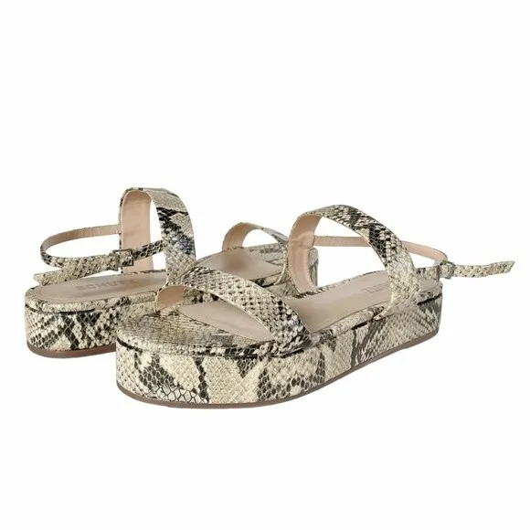 Schutz Sally Leather Embossed Snake Print Flatform Platform Sandals Size 7 NEW