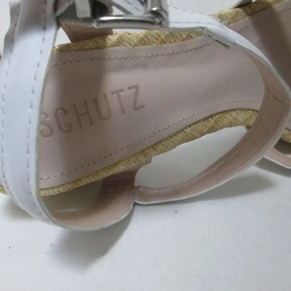 Schutz Stacie white Leather espadrille ankle strap platform sandals Size Sz 8.5