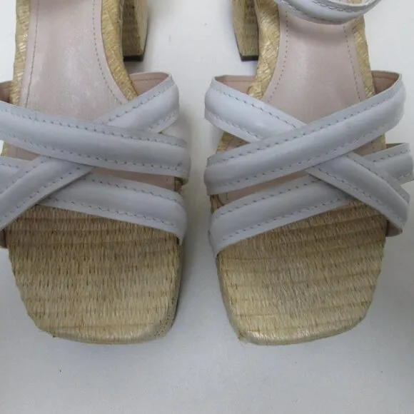 Schutz Stacie white Leather espadrille ankle strap platform sandals Size Sz 8.5