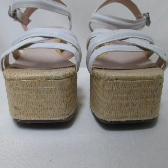 Schutz Stacie white Leather espadrille ankle strap platform sandals Size Sz 8.5