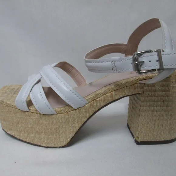 Schutz Stacie white Leather espadrille ankle strap platform sandals Size Sz 8.5