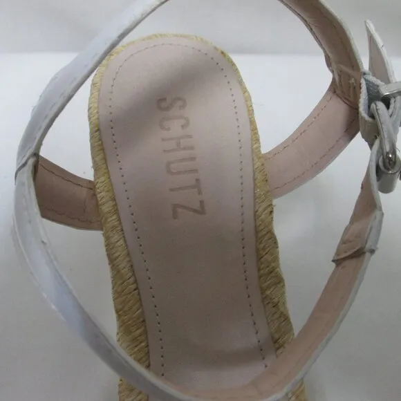 Schutz Stacie white Leather espadrille ankle strap platform sandals Size Sz 8.5