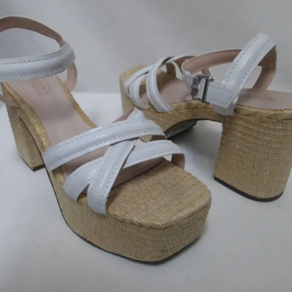 Schutz Stacie white Leather espadrille ankle strap platform sandals Size Sz 8.5