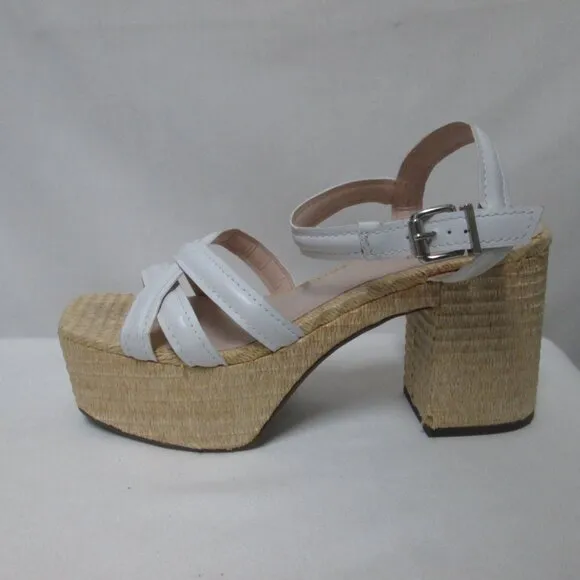 Schutz Stacie white Leather espadrille ankle strap platform sandals Size Sz 8.5