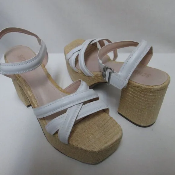 Schutz Stacie white Leather espadrille ankle strap platform sandals Size Sz 8.5