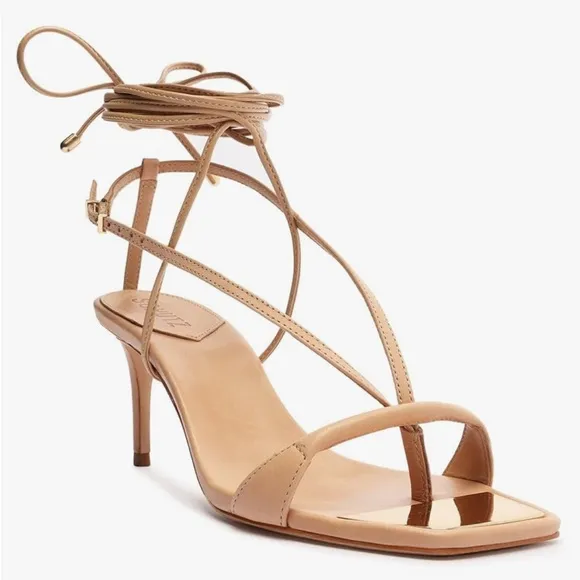 SCHUTZ Vikki Low T strap lace up leather Sandals heels 5.5‎