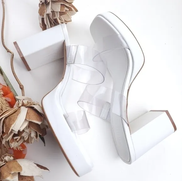 SCHUTZ White Mini Platform Block Heel Sandals Sz 9B