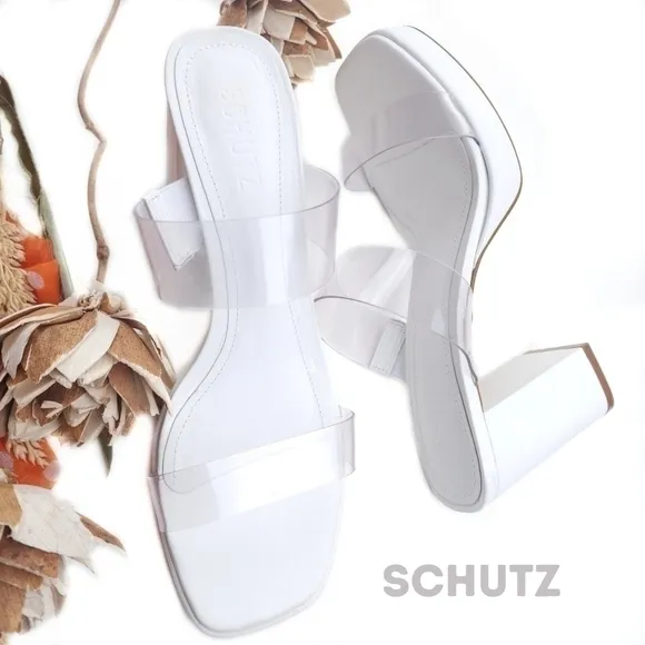 SCHUTZ White Mini Platform Block Heel Sandals Sz 9B