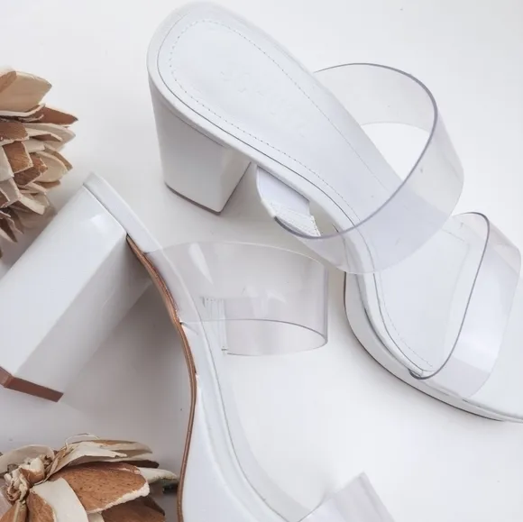 SCHUTZ White Mini Platform Block Heel Sandals Sz 9B