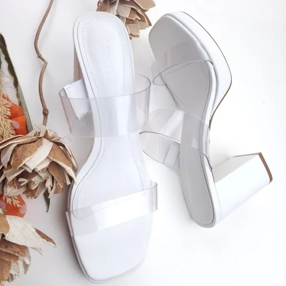 SCHUTZ White Mini Platform Block Heel Sandals Sz 9B