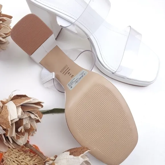 SCHUTZ White Mini Platform Block Heel Sandals Sz 9B