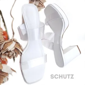 SCHUTZ White Mini Platform Block Heel Sandals Sz 9B