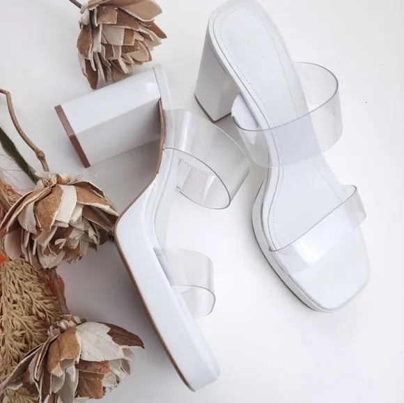 SCHUTZ White Mini Platform Block Heel Sandals Sz 9B