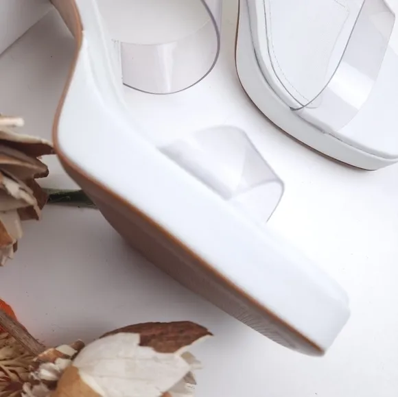 SCHUTZ White Mini Platform Block Heel Sandals Sz 9B