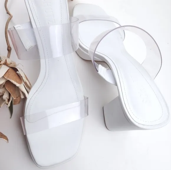 SCHUTZ White Mini Platform Block Heel Sandals Sz 9B