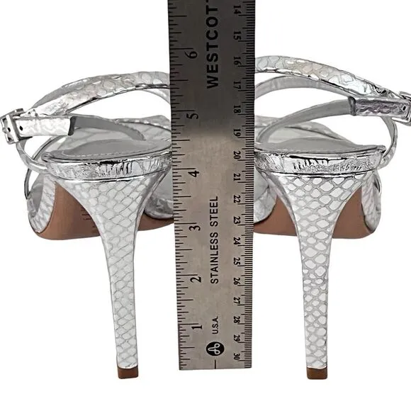 Schutz Womens Heloise Silver Metallic High Heel Square Toe Sandal Size 8