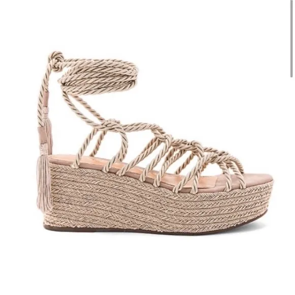 Schutz x Revolve Murana Platform Sandals Strappy Rope Tie 6.5B Women’s Champagne