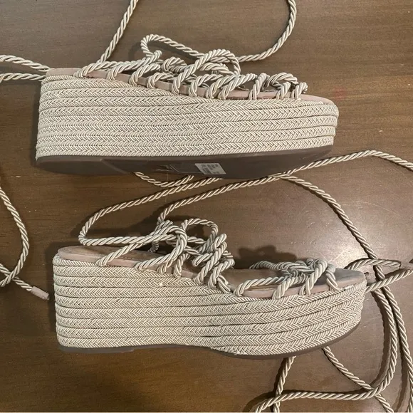 Schutz x Revolve Murana Platform Sandals Strappy Rope Tie 6.5B Women’s Champagne
