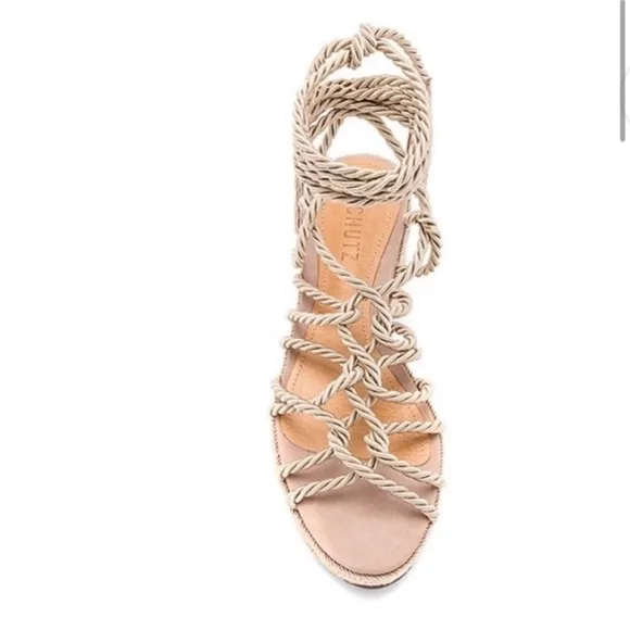 Schutz x Revolve Murana Platform Sandals Strappy Rope Tie 6.5B Women’s Champagne