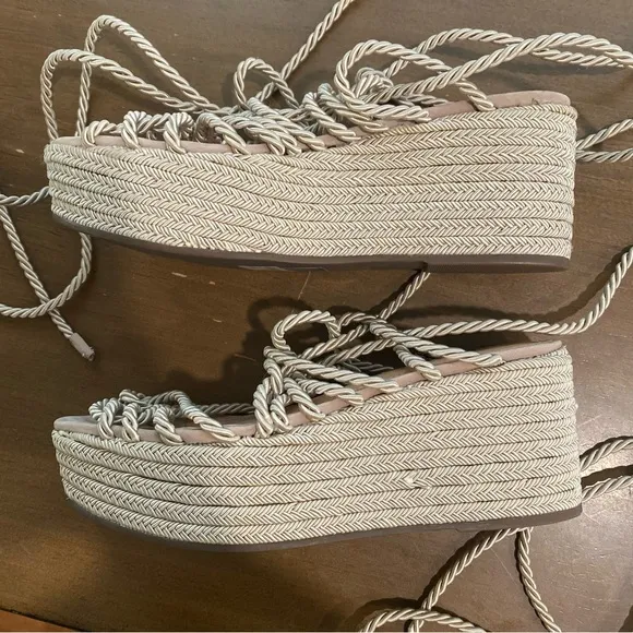 Schutz x Revolve Murana Platform Sandals Strappy Rope Tie 6.5B Women’s Champagne