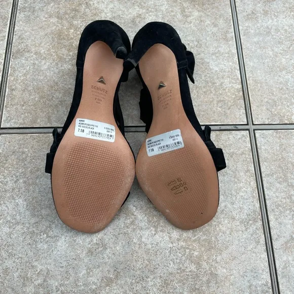 SCHUTZBlack Aimme Leather Suede D'orsay Heels In Sandals