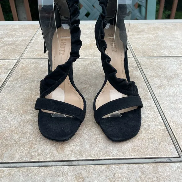 SCHUTZBlack Aimme Leather Suede D'orsay Heels In Sandals
