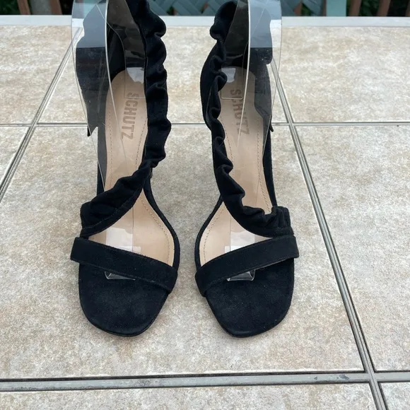 SCHUTZBlack Aimme Leather Suede D'orsay Heels In Sandals