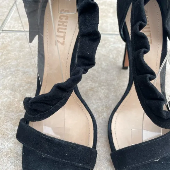 SCHUTZBlack Aimme Leather Suede D'orsay Heels In Sandals