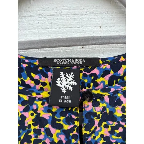 Scotch &amp; Soda Printed Ruffle Dress, Multicolored Animal Print, Sz XS
