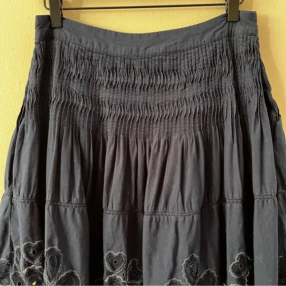 Sea New York Jeanetta Eyelet Skirt in Blue Embroidered Lined Midi Skirt size 10