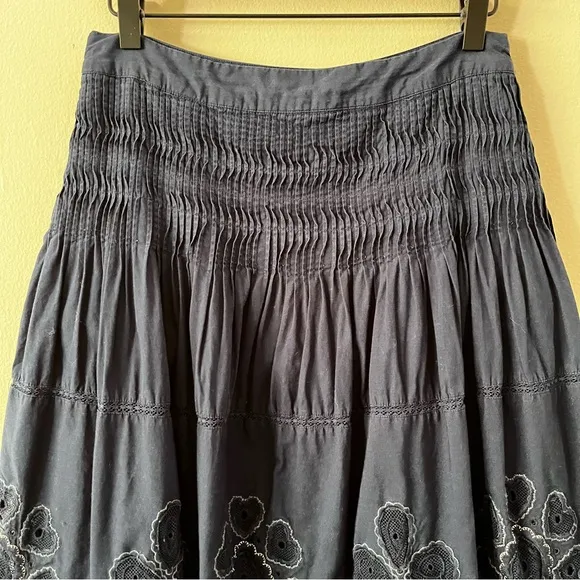 Sea New York Jeanetta Eyelet Skirt in Blue Embroidered Lined Midi Skirt size 10