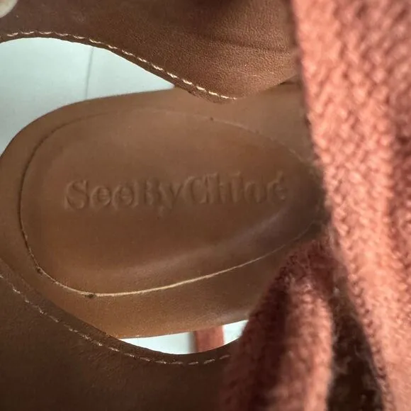 See by Chloé Women's Suede Lace Up Platform Wedge Sandals 39