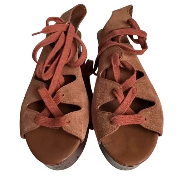 See by Chloé Women's Suede Lace Up Platform Wedge Sandals 39