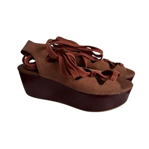 See by Chloé Women's Suede Lace Up Platform Wedge Sandals 39