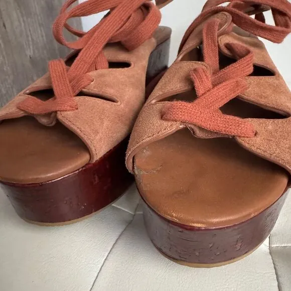 See by Chloé Women's Suede Lace Up Platform Wedge Sandals 39