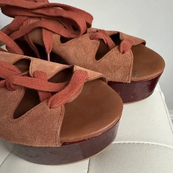 See by Chloé Women's Suede Lace Up Platform Wedge Sandals 39
