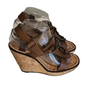 See By Chloe Brown Leather Wedge Sandals size 38 / US 7.5