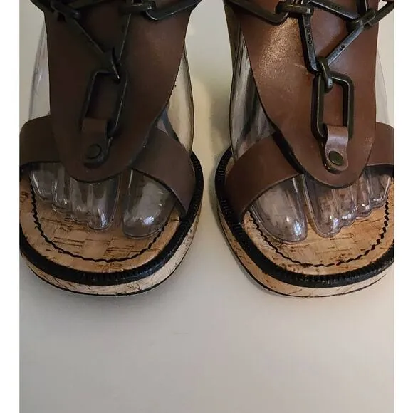 See By Chloe Brown Leather Wedge Sandals size 38 / US 7.5