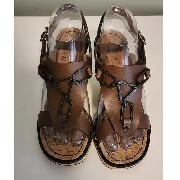 See By Chloe Brown Leather Wedge Sandals size 38 / US 7.5