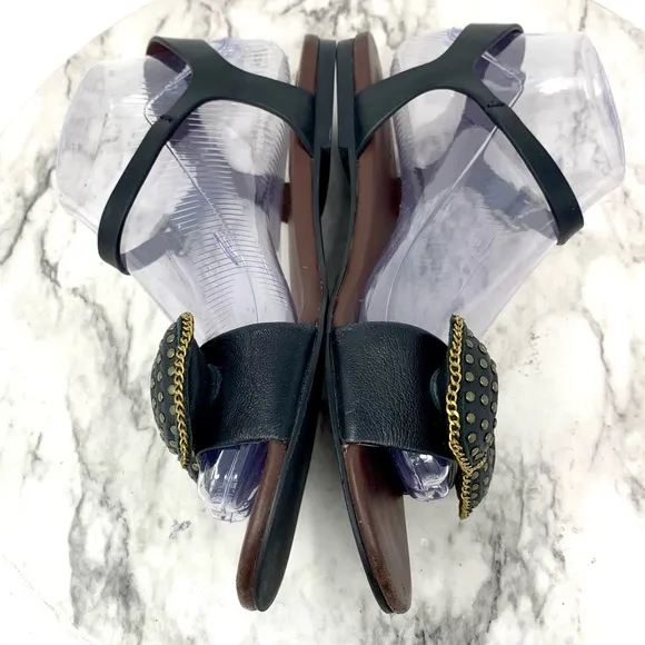 See By Chloe Clara Bow Studded Black leather Flat Ankle Strap Sandals 38 Classic