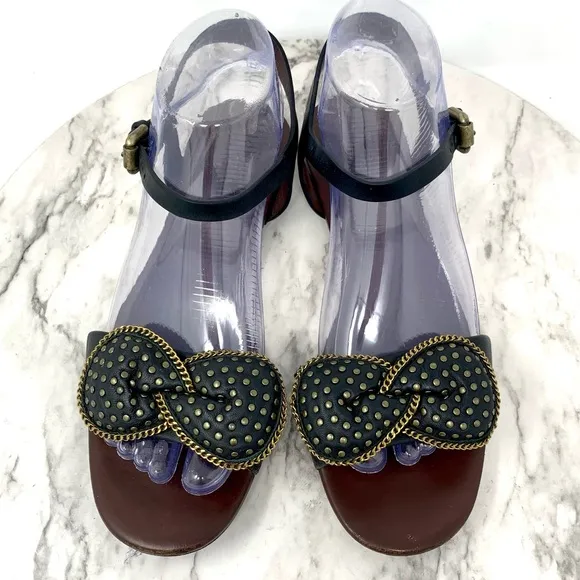 See By Chloe Clara Bow Studded Black leather Flat Ankle Strap Sandals 38 Classic