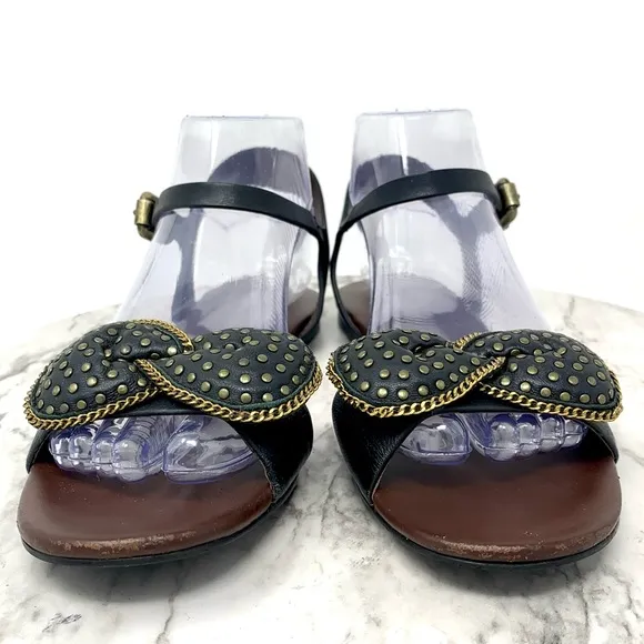 See By Chloe Clara Bow Studded Black leather Flat Ankle Strap Sandals 38 Classic