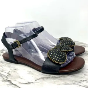 See By Chloe Clara Bow Studded Black leather Flat Ankle Strap Sandals 38 Classic