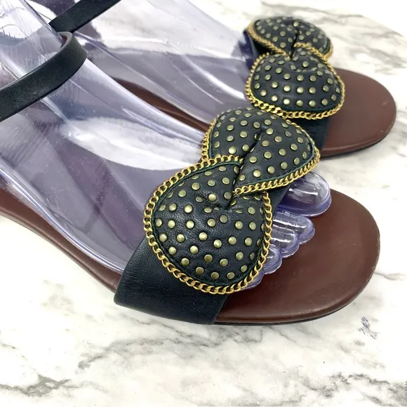See By Chloe Clara Bow Studded Black leather Flat Ankle Strap Sandals 38 Classic