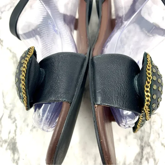 See By Chloe Clara Bow Studded Black leather Flat Ankle Strap Sandals 38 Classic