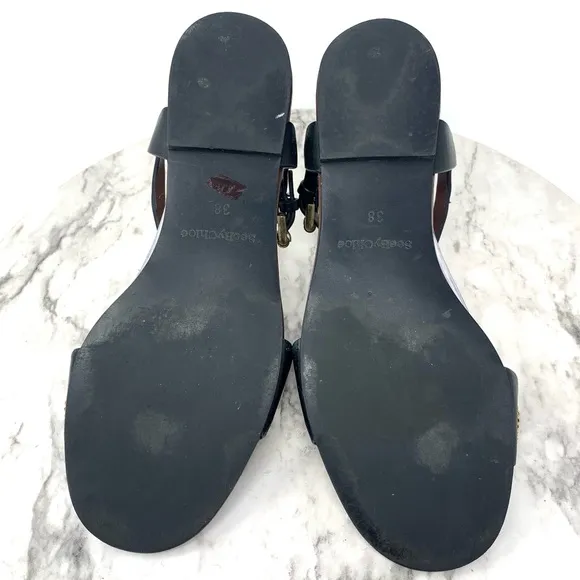 See By Chloe Clara Bow Studded Black leather Flat Ankle Strap Sandals 38 Classic