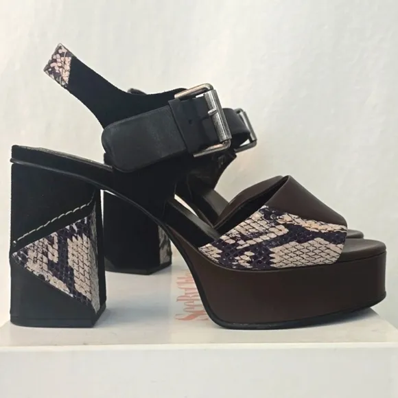 See By Chloe Clara Brown Leather And Suede Snake skin sandals Sz 40