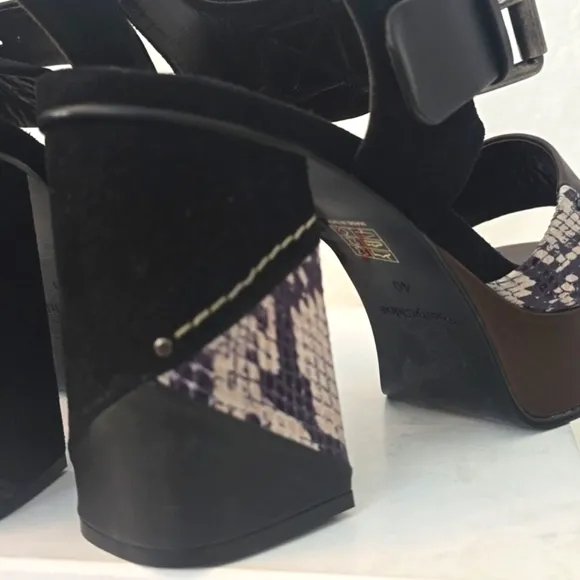 See By Chloe Clara Brown Leather And Suede Snake skin sandals Sz 40
